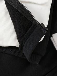 嬰兒男童時尚字母印花連帽上衣和運動長褲套裝,適用於春、秋和冬季 - 黑與白 - 查看 5