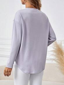 SHEIN 弧形下擺孕婦純色落肩 T 卹 - 紫色 - 查看 2