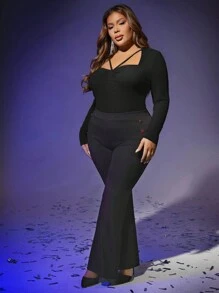 SHEIN SXY 大尺碼純色鏤空t卹 - 黑色 - 查看 4