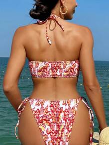 SHEIN Swim Sommer Damen Bikini Set mit Blumendruck und Trägerhals, Neuheit - Verschiedenfarbig - Übersicht 3