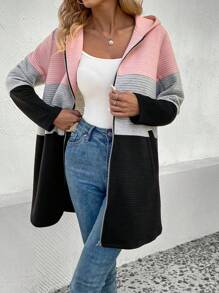 SHEIN LUNE 女士彩塊拉鍊前開帽衫外套 - 彩色 - 查看 4