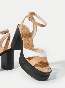 SheIn VCAY Sandalias De Verano - Tacones Gruesos, Plataforma Impermeable, Suela Gruesa, Zapatos De Mujer De Moda, Dedo Del Pie Abierto - Multicolor - Ver 3