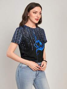 SHEIN LUNE 女士短袖花卉印花t恤 - 彩色 - 查看 5