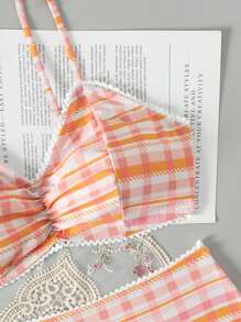 SHEIN Swim Ladies' Plaid Bikini Set Summer Beach - Orange - View 3