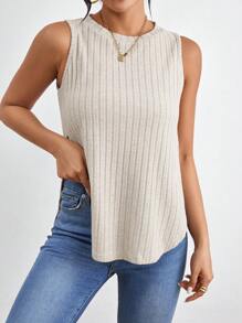 SHEIN Essnce 夏季單色不對稱下擺背心上衣 - 杏色 - 查看 4