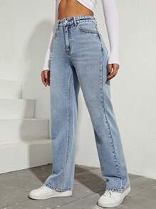 SHEIN Privé 修身直筒水洗牛仔褲