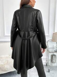 SHEIN Clasi 大碼西裝領腰帶PU皮革外套 - 黑色 - 查看 2