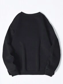 男款標語印花落肩長袖運動衫 - 黑色 - 查看 2