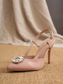 2024新款時尚性感尖頭鑽石高跟單鞋,女士專屬 - 杏色 - 查看 3