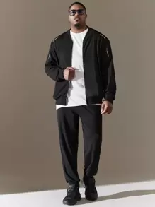 SHEIN Manfinity Homme Nam Kích thước lớn Giải trí Dây kéo Áo khoác Và Quần Bộ - màu đen - Xem 4