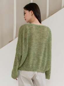 DAZY Women'S V-Neck Drop Shoulder Long Sleeve Sweater - Green - View 2