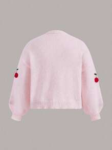 SHEIN Qutie Plus Size Fashionable Embroidered Cherry Cardigan - Pink - View 2