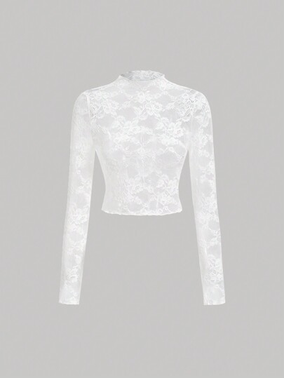 SHEIN MOD レース シースルー ロングスリーブ ホワイト トップス