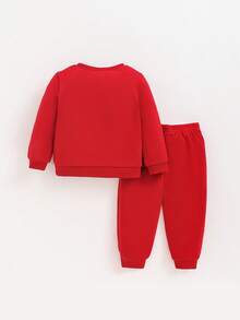SHEIN Baby Boys' Letter Print Round Neck Sweater And Pants Two Piece Set - Burgundy - View 2
