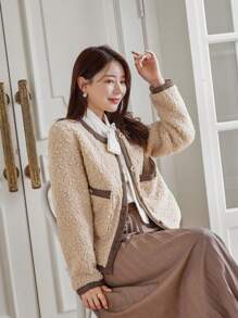 DAZY Women'S Color Block Plush Jacket