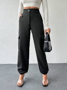 EURMUSE Women's Utility Pocket Drawstring Joggers - Black - View 1