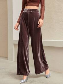 Anewsta Elastic Waist Velvet Trousers - Brown - View 3