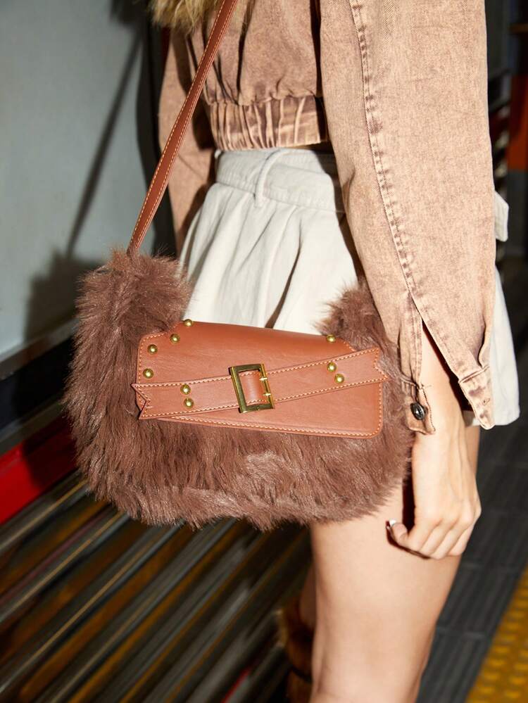 Crossbody Bag  Simple, fashionable and multi-functional pu leather brown