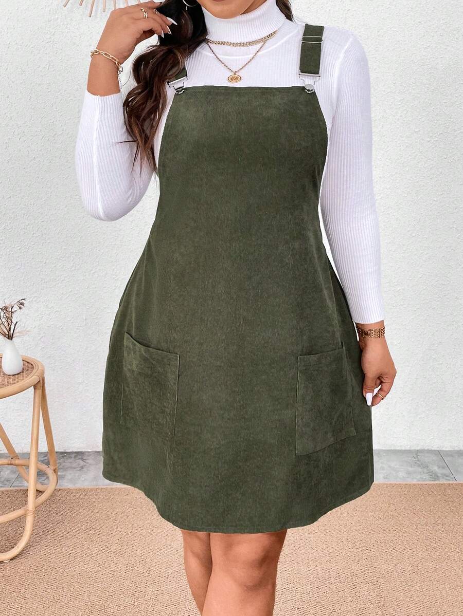 Calvaya 雙口袋肩帶連身裙 - 綠色 - 查看 1