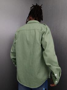 Manfinity EMRG Men's Cargo Denim Shirt With Pockets - Army Green - View 2
