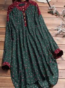 EMERY ROSE Plus Size Women'S Floral Print Raglan Sleeve Long Shirt - Multicolor - View 1