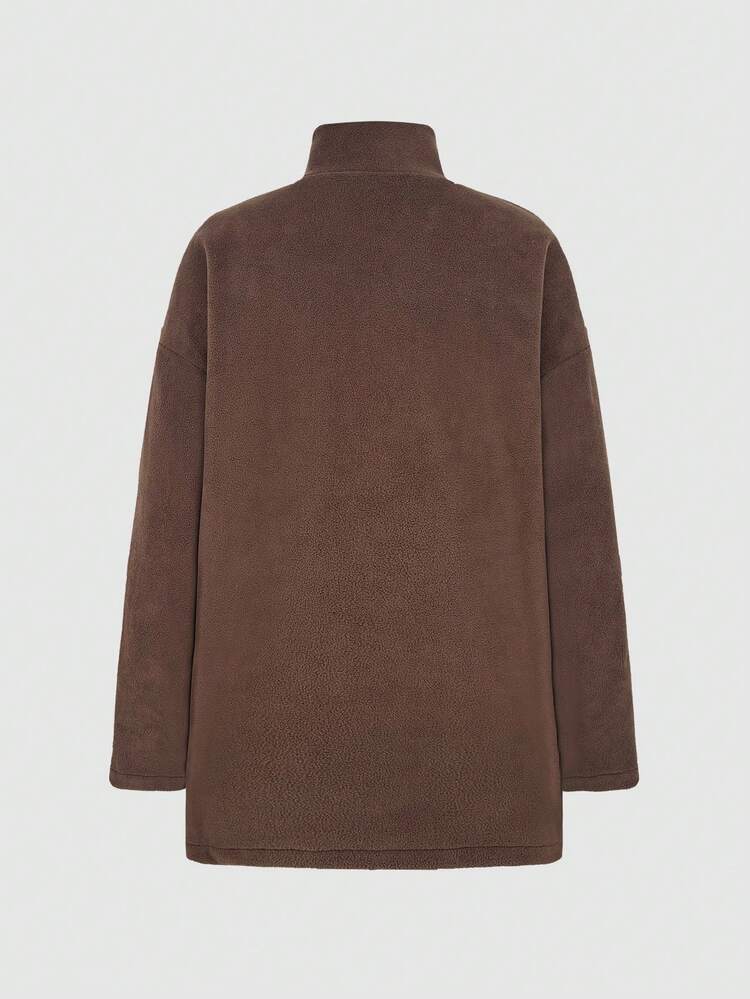 Color-Block Stand Collar Padded Coat With Patch Pockets Fall Cloth For Women