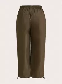 ROMWE PUNK Quần dù Cà rốt Thêm thắt lưng dây rút rắn Grunge - xanh quân đội - Xem 2