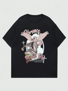 ROMWE MEN Street Life Camiseta Masculina De Manga Curta Com Estampa De Slogan - Preto - Ver 1