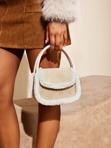 SHEIN SXY Button Detail Plush Flip Flap Saddle Bag - Pink - View 6