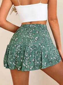 SHEIN Cottnline Ditsy Floral Print Knot Waist Skort - màu xanh lá - Xem 2