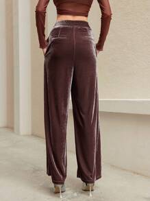 Anewsta Elastic Waist Velvet Trousers - Brown - View 2