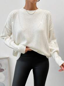 EURMUSE Pull Uni Avec Détails En Strass - Blanc - Voir 1