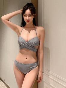 DAZY Của phụ nữ In Houndstooth Bộ Bikini - Đen và trắng - Xem 6