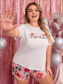 Plus Size Mother & Daughter Matching Pajama Set With Slogan Print - Multicolor - View 1