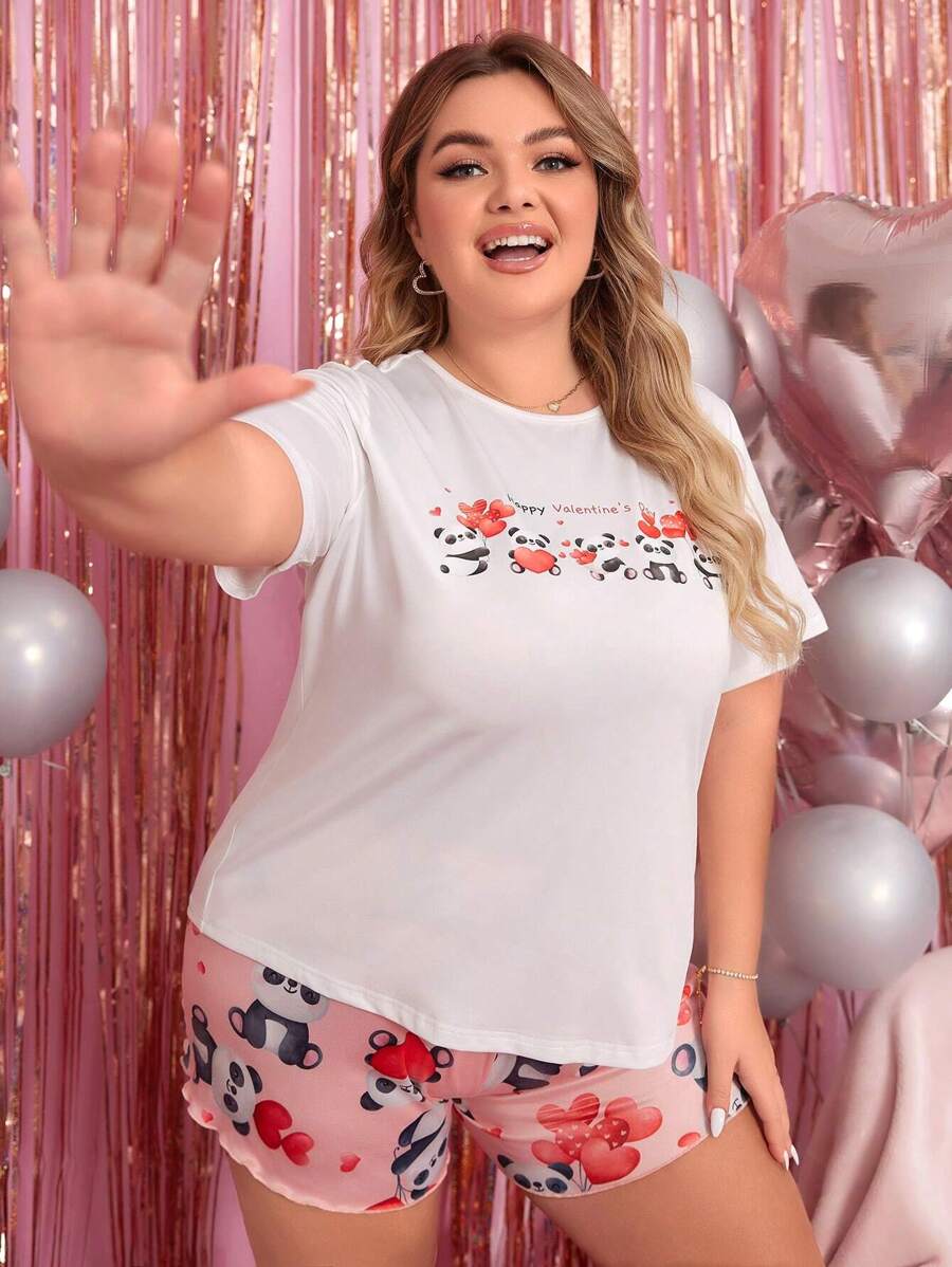 Plus Size Mother & Daughter Matching Pajama Set With Slogan Print - Multicolor - View 1