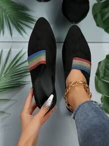 Women's Fashionable And Comfortable Elastic Band Decorated Pointed Toe Soft Soled Flat Shoes In Popular Colors - Black - View 1