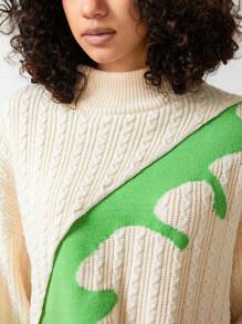 Bowen Tang 设计师女士撞色立领落肩毛衣套头衫，适合假期、度假、节日、伊比沙岛 - 彩色 - 查看 7