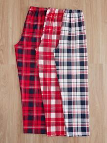 3pcs Plaid Bow Front Sleep Pants - Multicolor - View 2