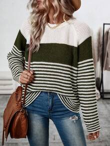 SHEIN LUNE 女士條紋插肩袖毛衣 - 彩色 - 查看 5