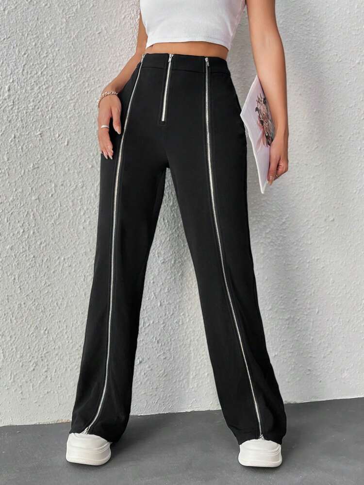 High-Waisted Pants With Front Zipper