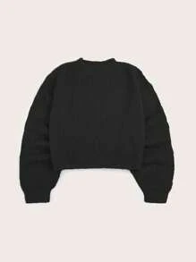 SHEIN Essnce Solid Color Long Sleeve Sweater - Black - View 2