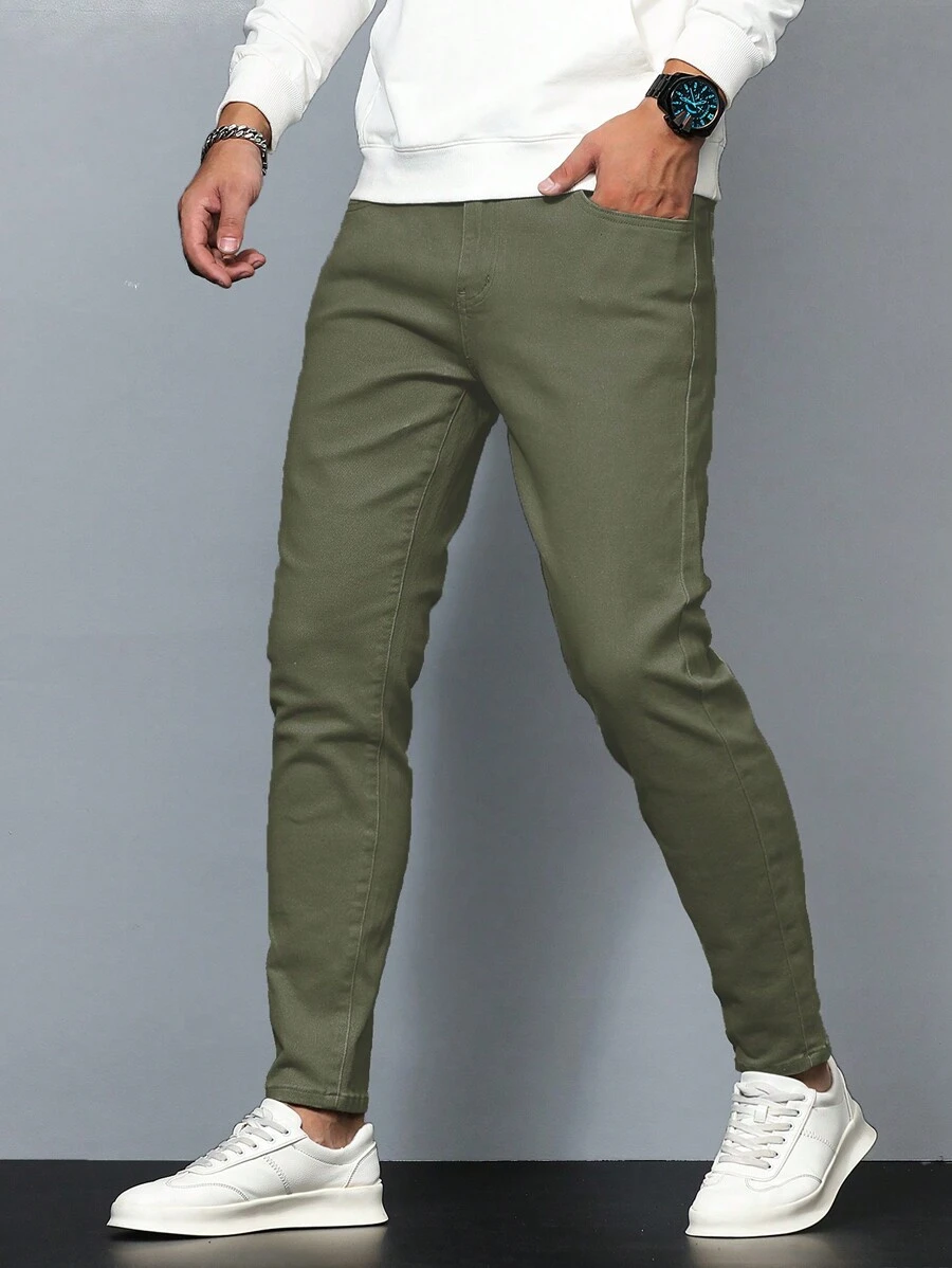 Manfinity Homme Nam Màu thuần Thon gọn Quần jean - xanh quân đội - Xem 1