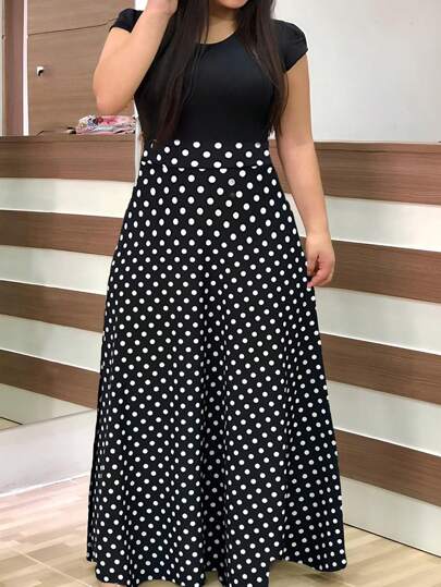 Plus Size Printed Round Neckline Dress