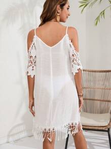 Swim Vcay Quý cô Ren Off Shoulder Cover Ups & Áo đầm - trắng - Xem 2