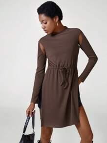 Shante S Top de corte con abertura, cintura con cordón y bajo con abertura, diseñado para vacaciones, salidas, primavera, festivales, Ibiza - Café integral - Ver 4