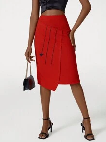 Shante S 高腰包覆式裙擺裙 - 紅色 - 查看 1