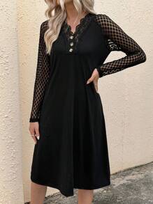 SHEIN LUNE Casual And Comfortable Long Sleeve Dress - Grey - View 5
