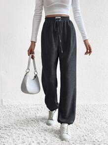 SHEIN Tall 抽繩腰運動褲 - 深灰色 - 查看 6