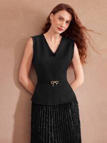 MOTF PREMIUM Chất rắn Cổ v
Fuzzy Váy có thắt lưng - màu đen - Xem 8