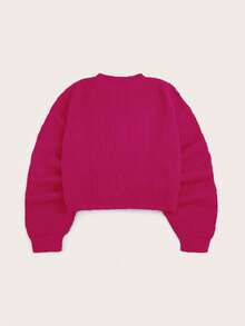 SHEIN Essnce Solid Color Long Sleeve Sweater - Hot Pink - View 2